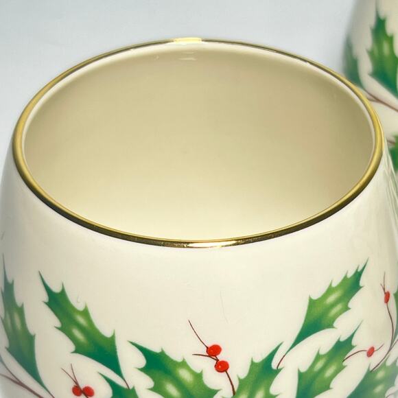 Lenox Holiday Dimension Set of 3 Cachepot Votives Porcelain Holly & Berries - Picture 8 of 10